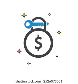 Lock with dollar sign and blue key inside, perfect for finance concepts