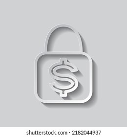 Lock, dollar simple icon vector. Flat design. Paper style with shadow. Gray background.ai