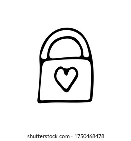 Lock doodle icon with heart. Hand drawn lock with heart in vector.