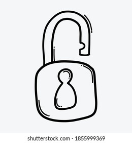 Lock Doodle Vector Icon. Drawing Sketch Illustration Hand Drawn Line.