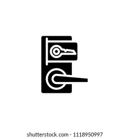 Lock door black icon concept. Lock door flat  vector symbol, sign, illustration.