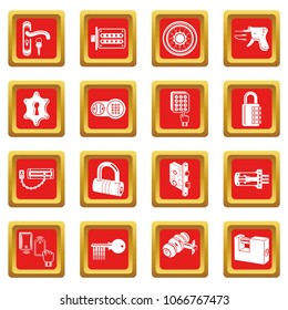 Lock door types icons set vector red square isolated on white background 
