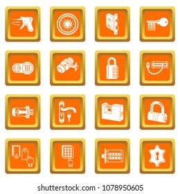 Lock door types icons set vector orange square isolated on white background 