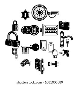 Lock door types icons set. Simple illustration of 16 lock door types vector icons for web