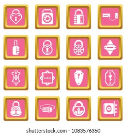 Lock door types icons set vector pink square isolated on white background 