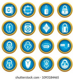 Lock door types icons set. Simple illustration of 16 lock door types vector icons for web