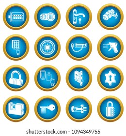 Lock door types icons set. Simple illustration of 16 lock door types vector icons for web