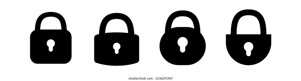Lock for doors icons. Various vector black padlock icons. Clipart isolated on white background.