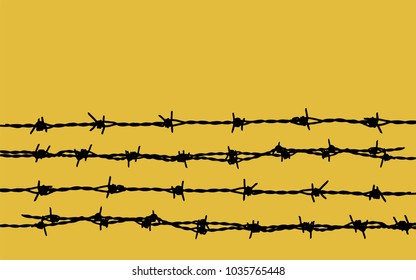 lock down and close border concept. barbed wire on yellow background. vector illustration