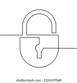 Lock, drawn by one indissoluble line on a white background. Vector