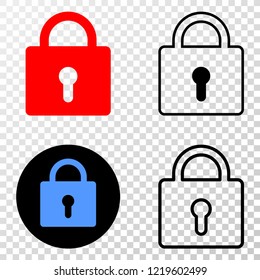 Lock EPS vector pictograph with contour, black and colored versions. Illustration style is flat iconic symbol on chess transparent background.
