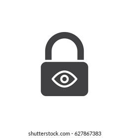 Lock with eye icon vector, filled flat sign, solid pictogram isolated on white. Privacy protection symbol, logo illustration. Pixel perfect