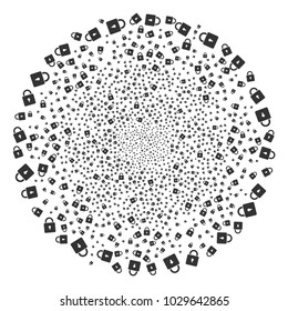 Lock festive sphere. Object pattern done from scattered lock symbols as burst globula. Vector illustration style is flat iconic symbols.