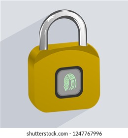 lock with finger scan with long shadow. flat icon.
