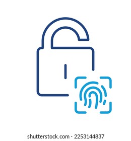 Lock with Fingerprint ID Color Line Icon. Finger Print Biometric Identification Linear Pictogram. Scan Unique Thumbprint, Safety Privacy Outline Symbol. Editable Stroke. Isolated Vector Illustration.