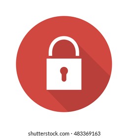 Lock flat design long shadow icon. Closed padlock. Vector silhouette symbol