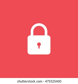 Lock Flat Icon On Red Background