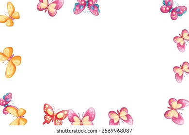 lock of flying colored butterflies isolated on a white background