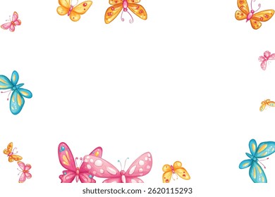 lock of flying colored butterflies isolated on a white background