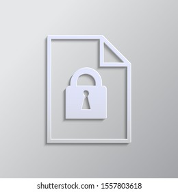 Lock, folder, paper icon paper style. Grey color vector background