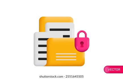 Lock folder with password security protection storage privacy or secret archive icon or symbol.securty document file etc. icon 3d illustration