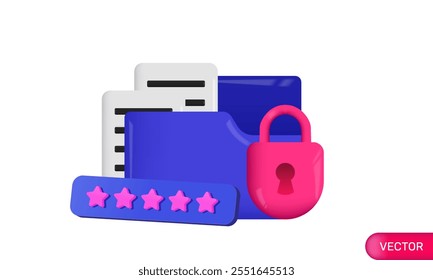 Lock folder with password security protection storage privacy or secret archive icon or symbol.securty document file etc. icon 3d illustration