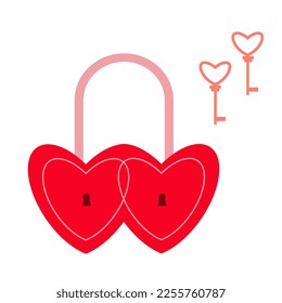 Bloqueo en forma de dos corazones con dos pozos y llaves para el día de San Valentín