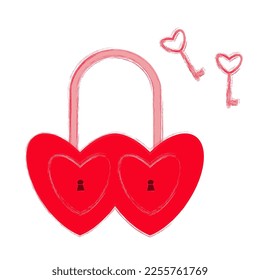 Lock in the form of two hearts with two wells and keys for valentine's day