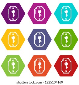 Lock front icons 9 set coloful isolated on white for web