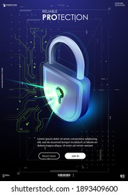 Lock in futuristic style. Protection Business Concept. future technology template. Safety data concept vector illustration. Fututistic HUD background.