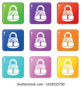 Lock gates icons set 9 color collection isolated on white for any design