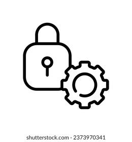 Icono de bloqueo y engranaje. Esquema, configuración de contraseña, cambio de contraseña, engranaje e icono de bloqueo. Icono de vector