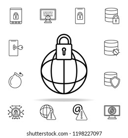 lock in globe icon. Virus antivirus icons universal set for web and mobile