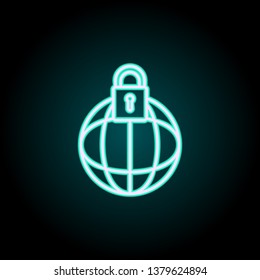 lock in globe neon icon. Elements of Virus, antivirus set. Simple icon for websites, web design, mobile app, info graphics