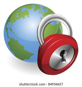 Lock and globe security concept illustration
