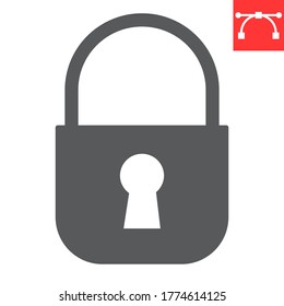 Bloquear icono de glifo, ui y botón, gráficos vectoriales de signo de candado, icono sólido de trazo editable, eps 10