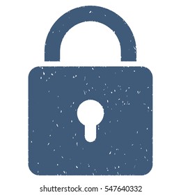 Lock grainy textured icon for overlay watermark stamps. Flat symbol with dirty texture. Dotted vector blue ink rubber seal stamp with grunge design on a white background.