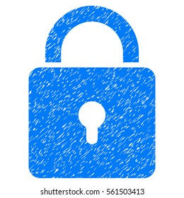 Lock grainy textured icon for overlay watermark stamps. Flat symbol with unclean texture. Dotted vector blue ink rubber seal stamp with grunge design on a white background.