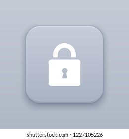 Lock, gray vector button with white icon on gray background