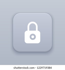 Lock, gray vector button with white icon on gray background