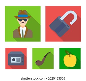 Lock hacked, safe, smoking pipe, private detective.Detective set collection icons in flat style vector symbol stock illustration web.