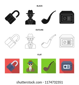 Lock hacked, safe, smoking pipe, private detective.Detective set collection icons in cartoon style vector symbol stock illustration web.