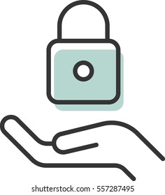 lock in hand icon vector