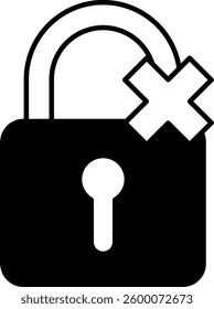 A lock with a handle and a X on it