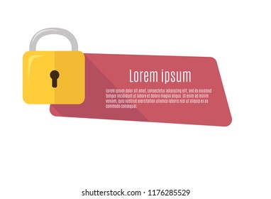 The lock hangs on a white background. The vector flat of the lock icon. The design for closing the house, the fence.