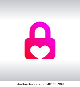 Lock with heart flat icon.