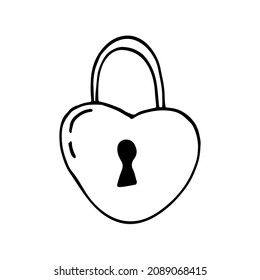 lock heart hand drawn doodle. vector, scandinavian, nordic, minimalism. icon, sticker love wedding valentine day