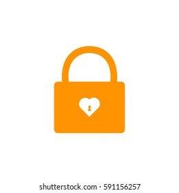 Lock heart icon vector.Orange icon