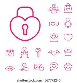 lock heart line icons set