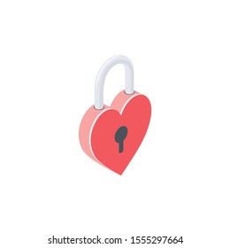 Lock heart love. Vector 3d isometric, color web icon, new flat style. Creative illustration design, idea for infographics.